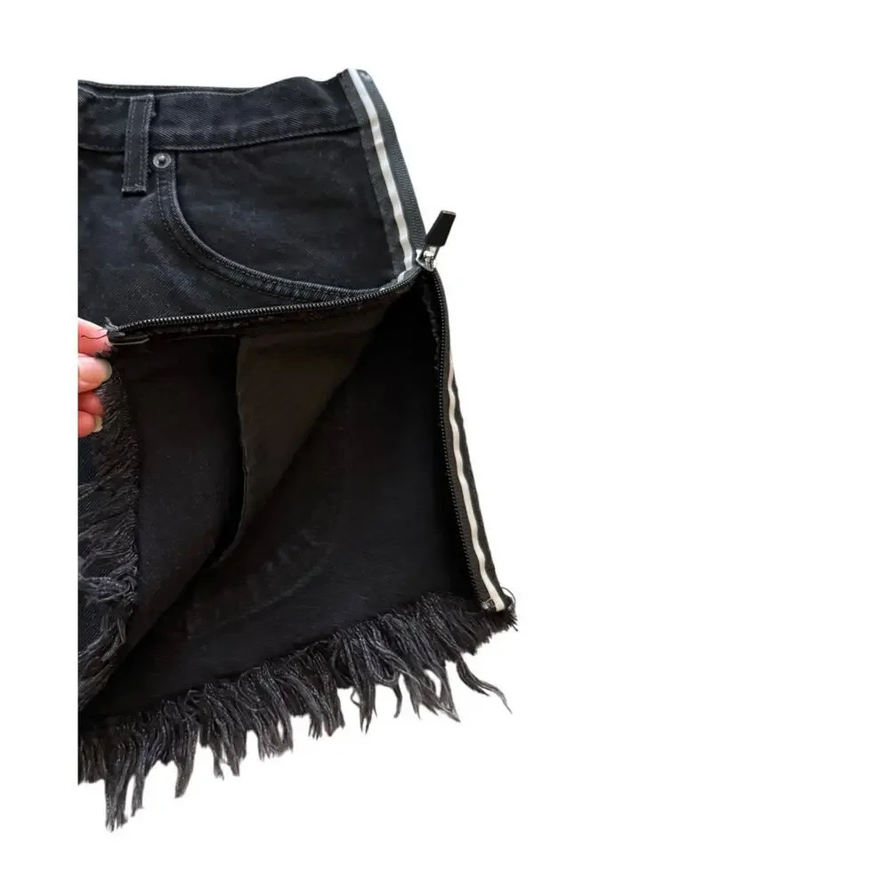 Carmar Black Denim Mini Skirt Distress Goth Preppy Women Y2k‎ Streetwear Skirt